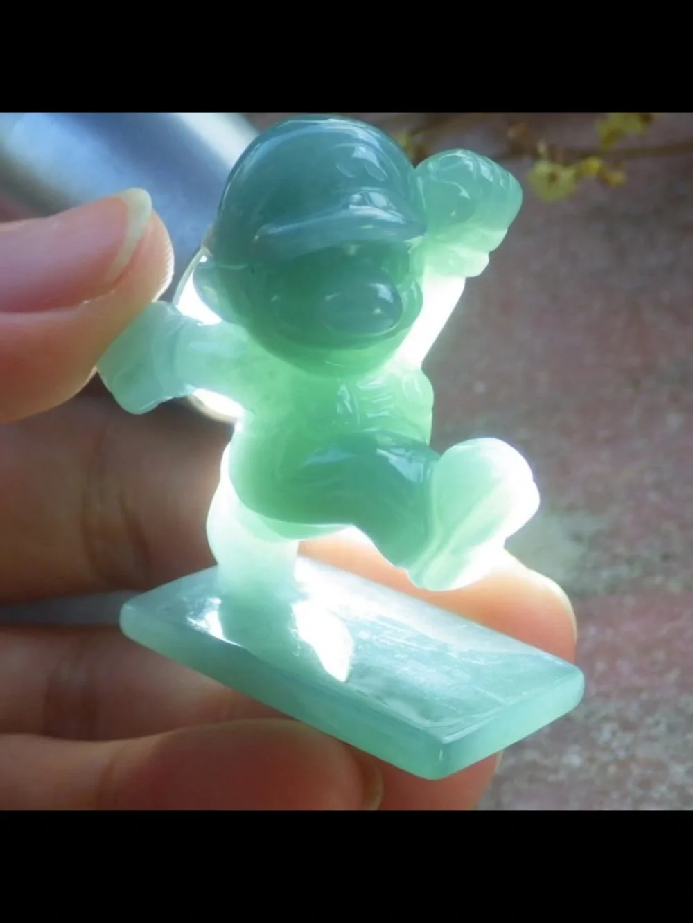 Mario water blue light green Jadeite Jade Display mario kick Cartoon seal chop